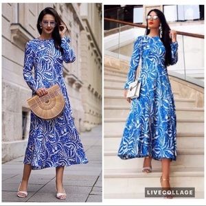 ZARA Bloggers Fave long printed dress maxi 2163 Blue Patterned